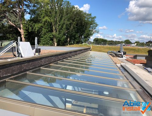 Twin S.E.R.F. installed externally to large roof light at a private school in Egham, Surrey